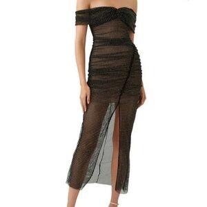 Self-Portrait Black Strapless Mesh Dress